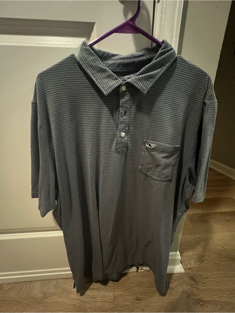 Vineyard Vines Gray Striped Polo with Chest Pocket